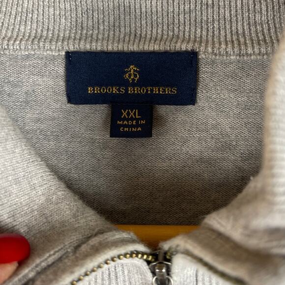 Brooks Brothers Light Gray 1/4‎ Zip Collared Combed Cotton Size XXL - Picture 6 of 9